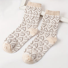 5 Pairs Floral & Heart Print Mid Tube Socks Women's Stockings