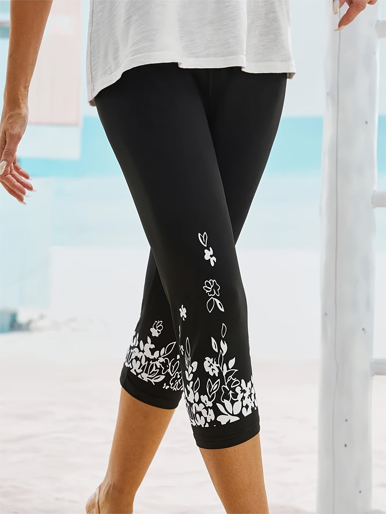 Floral Print High Waist Leggings for Spring