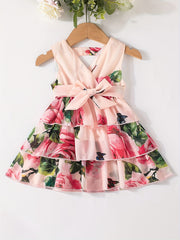 Floral Layered Dress Toddler Baby Girls Casual Dress