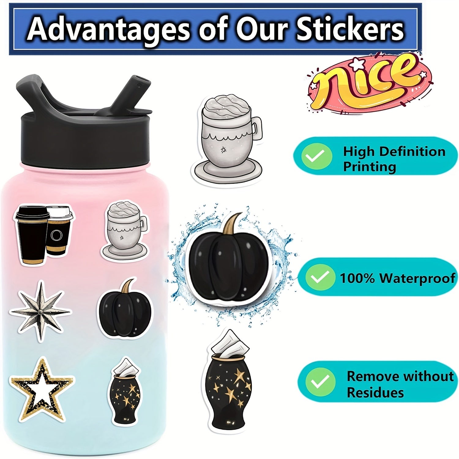 50pcs Gothic Style Graffiti Stickers for Laptop Helmet Cup