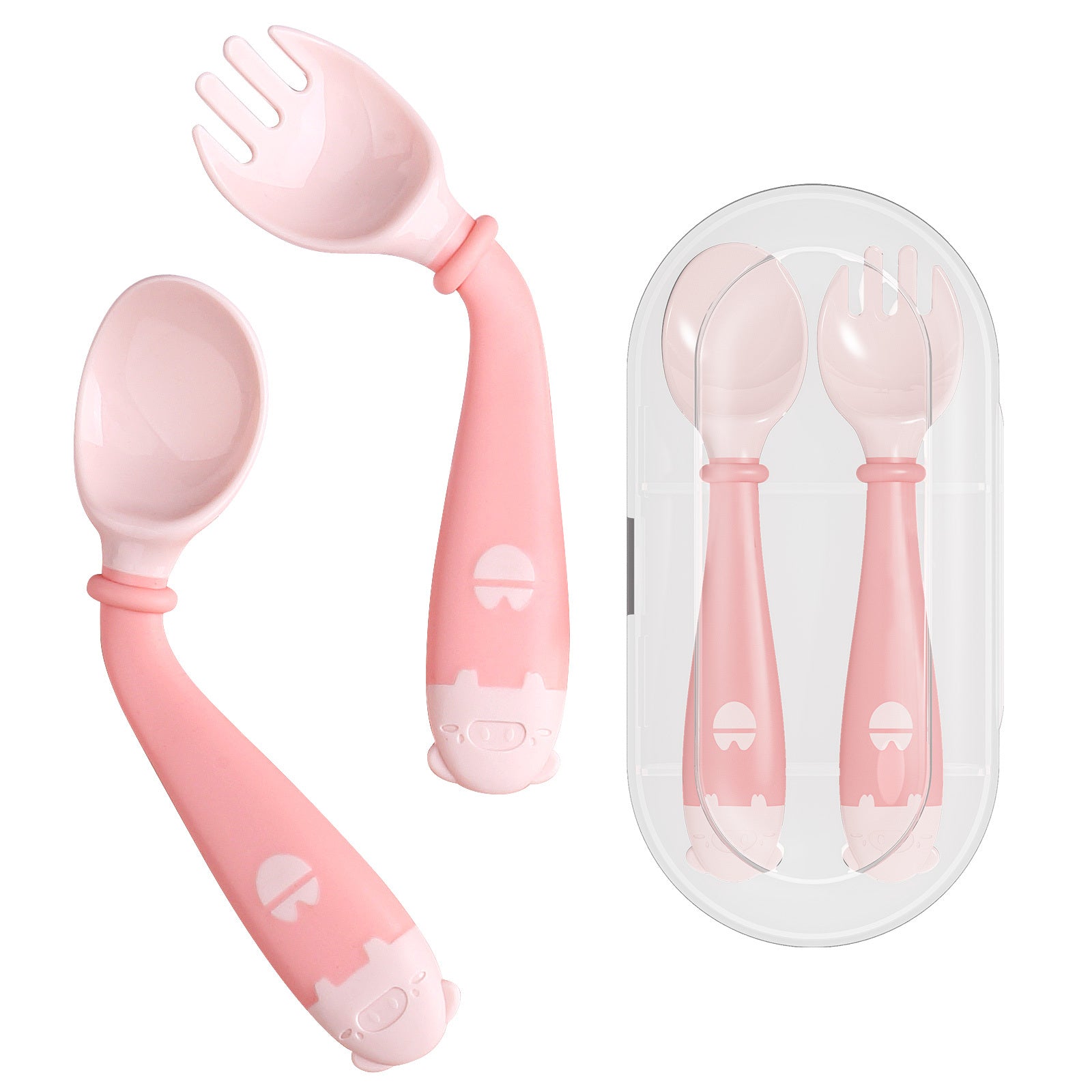 Baby Learn To Eat Training Spoon Twist Elbow Fork Spoon Set