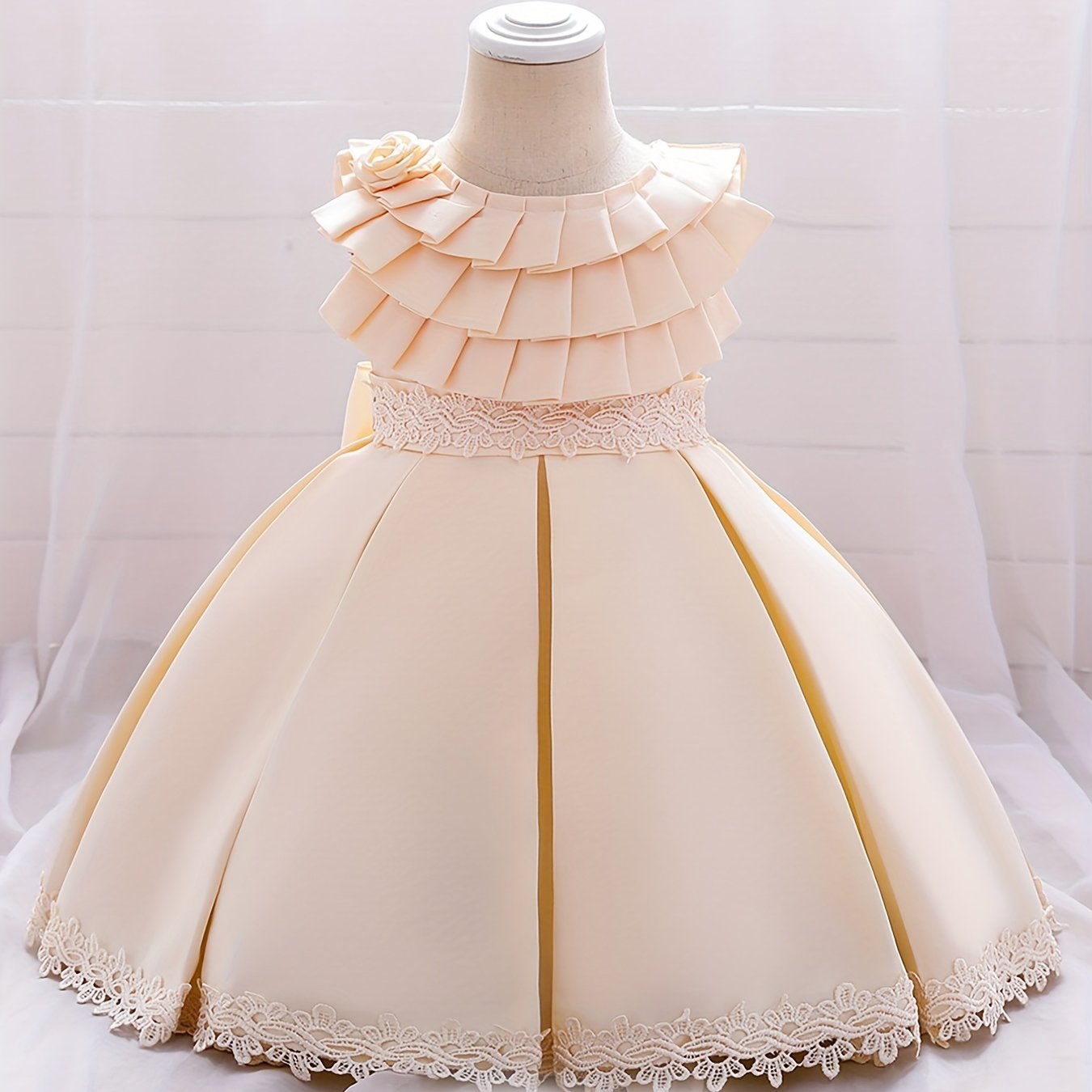 Baby Girls Bowknot Lace Trim Princess Dress Clothes For Performance Gift