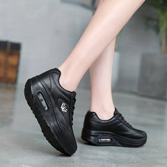 Women's Faux Leather Air Cushion Sneakers Comfortable Thick Bottom Sport Shoes