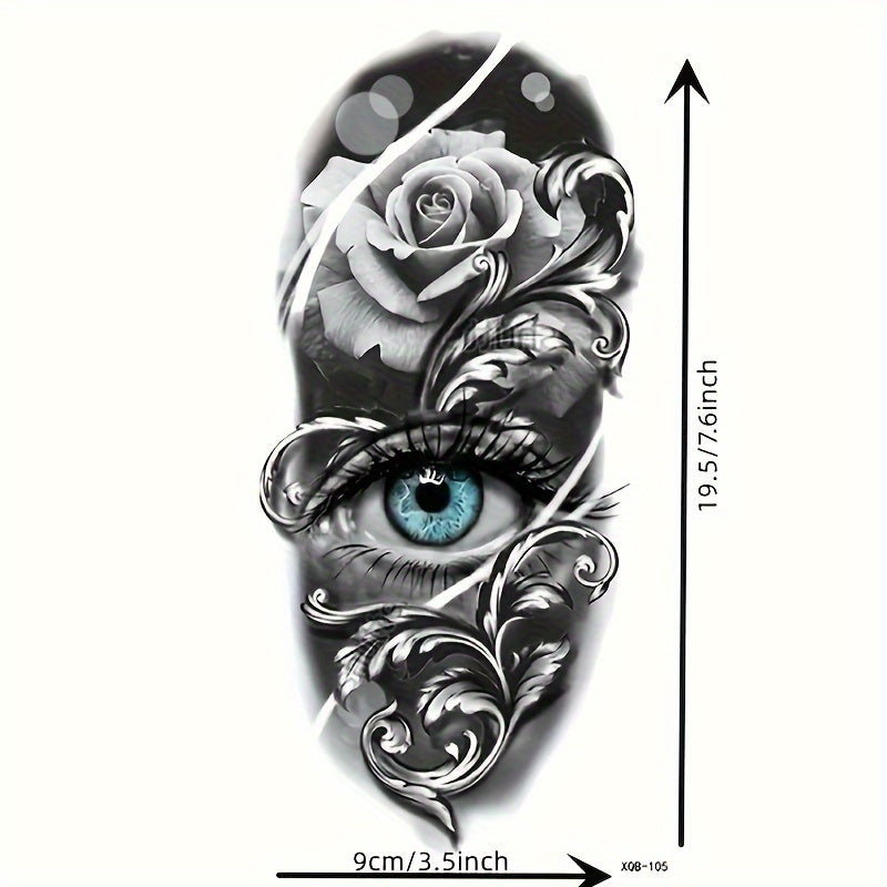 Eye & Flower Pattern Temporary Tattoo Waterproof Long lasting For Men Women