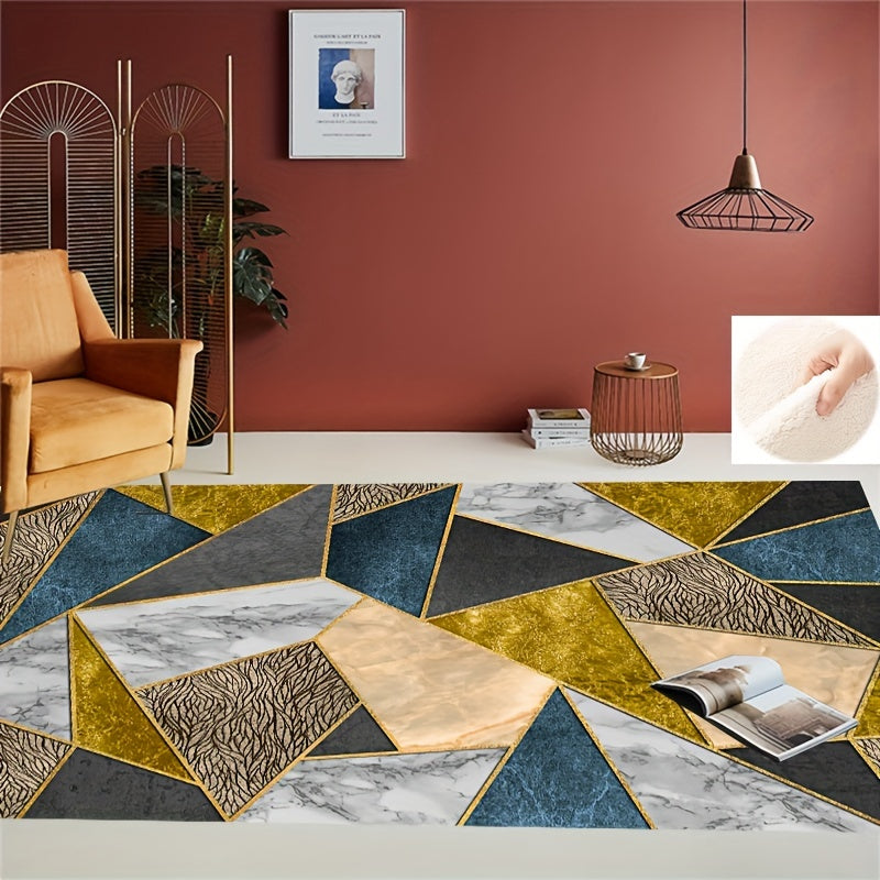 Geometric Absorbent Non Slip Rug Modern Lines Soft Hair Not Falling Off
