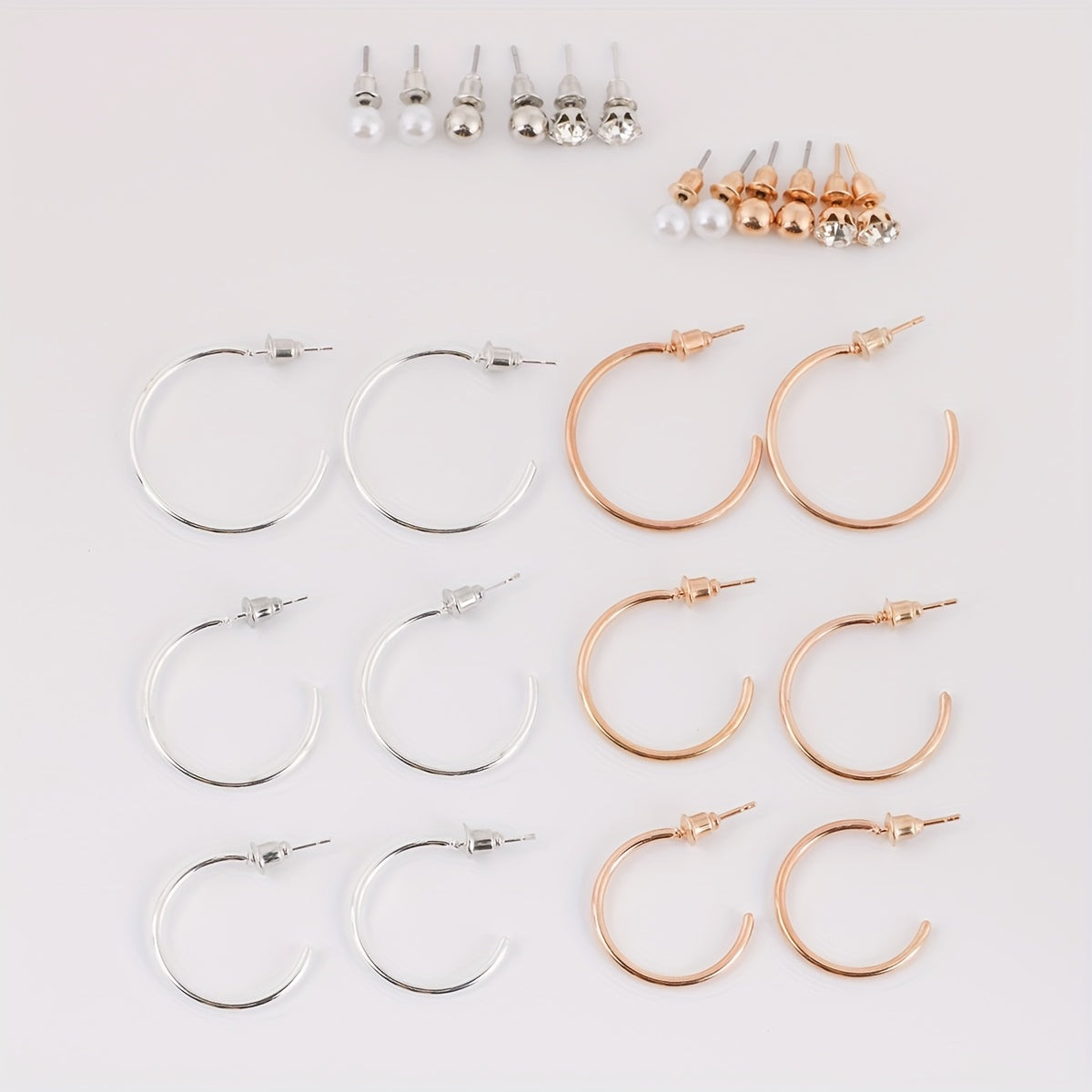 12pairs Geometric Gold Silver Stud Earrings Set