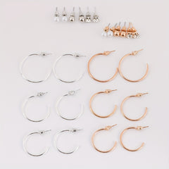 12pairs Geometric Gold Silver Stud Earrings Set