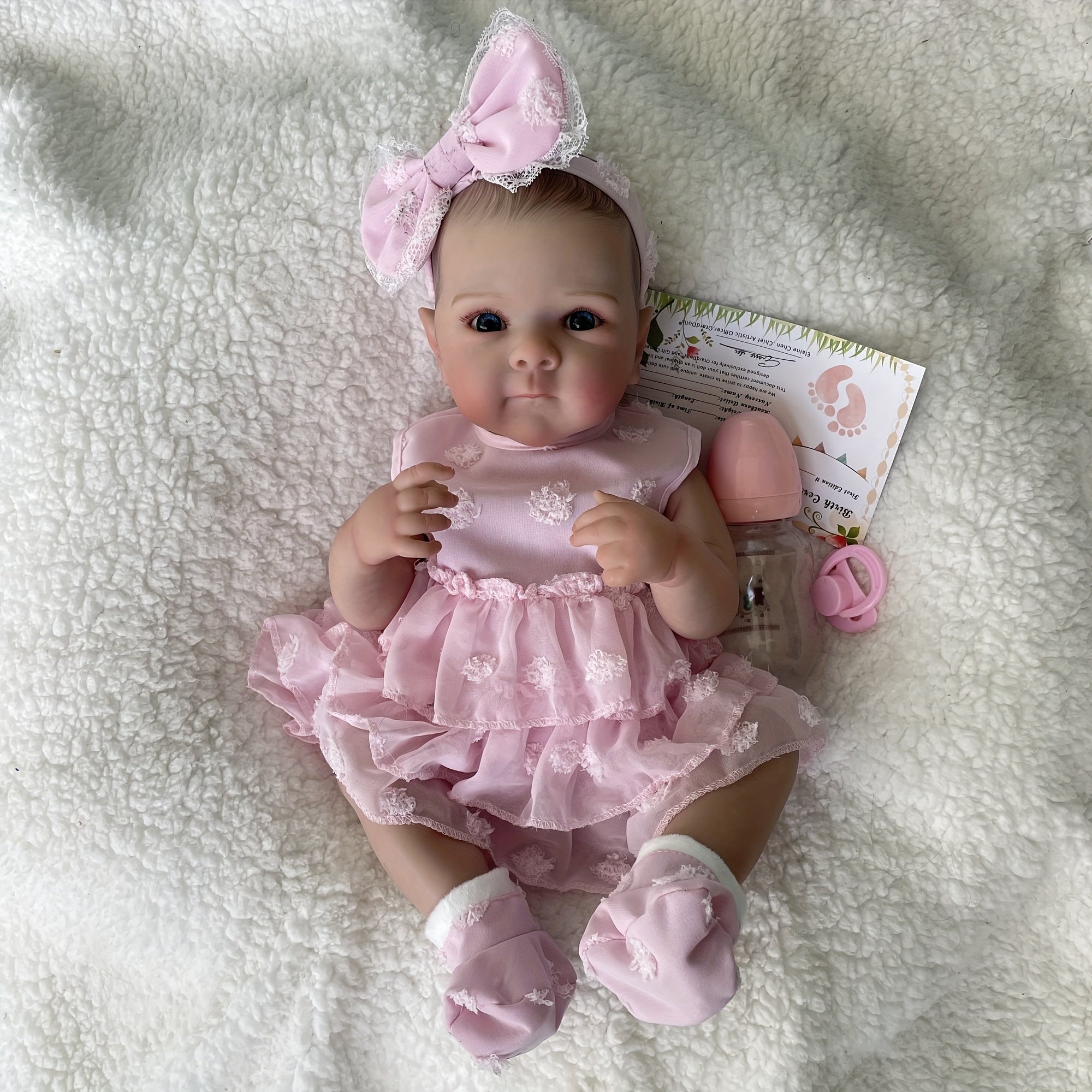 Adorable Bettie Doll Soft Full Body Waterproof Painted Pink Dress Butterfly Knot