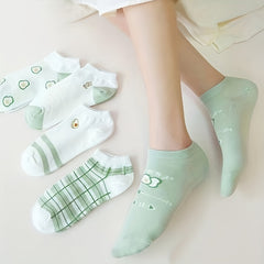 5 Pairs Cartoon Print Socks Low Cut Ankle Socks Women's Stockings