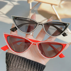 Retro Rhinestone Cat Eye Sunglasses Y2K Triangle Punk Sunshade Eyeglasses