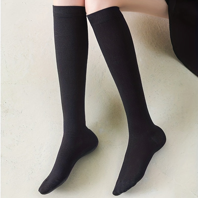 3 Pairs Solid Knee High Socks Women's Stockings