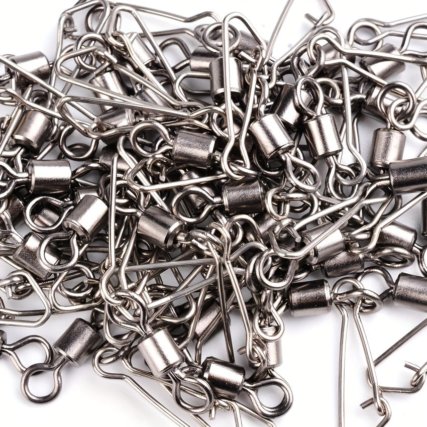 50pcs Stainless Steel Barrel Snap Swivels Fishing Line Connectors