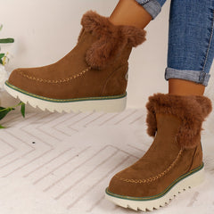 Warm Thermal Round Toe Flat Snow Boots Non Slip Fall Winter Shoes