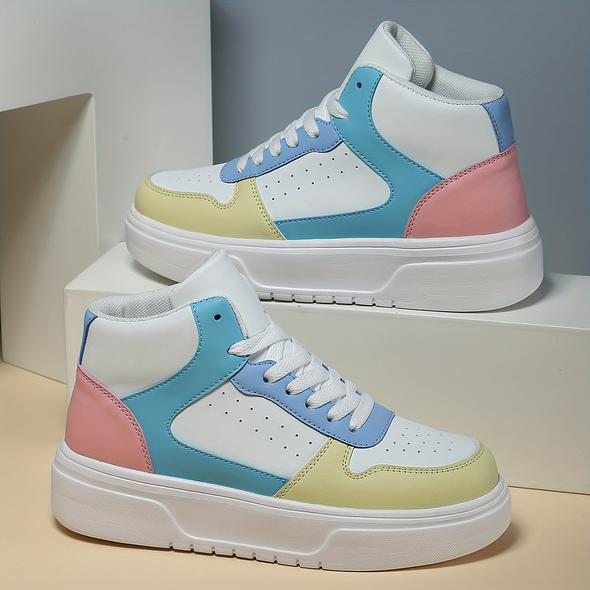 Women's Chunky Faux Leather Sneakers with Heighten Lightweight Design