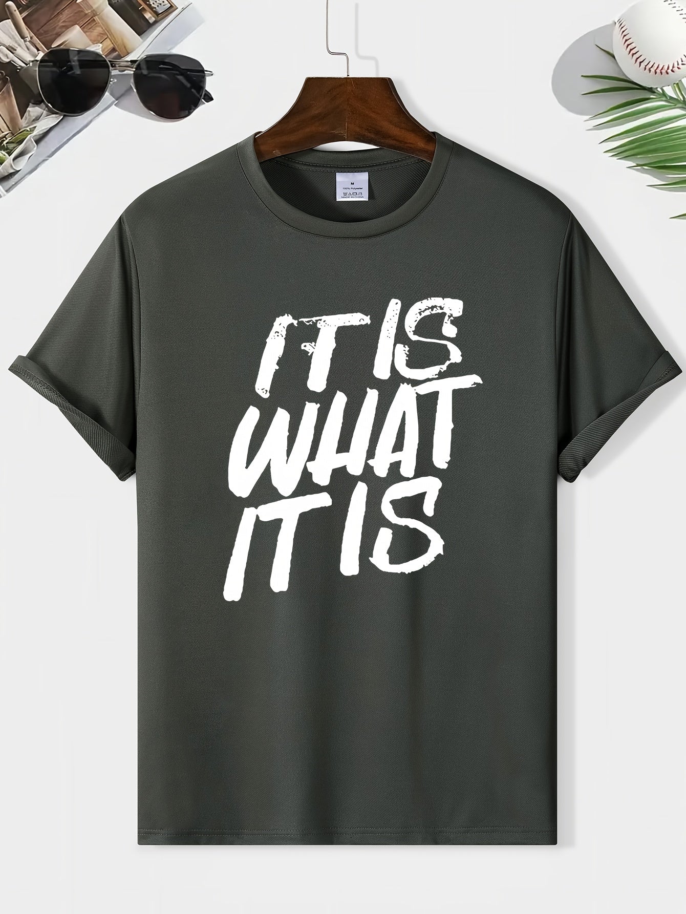 IT IS WHAT IT IS Print Men's Round Neck Tee Spring Summer Casual Top