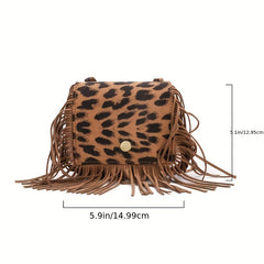Leopard Print Tassel Crossbody Bag Mini Satchel