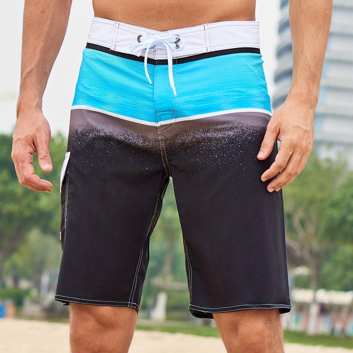 Men's Block Beach Shorts Active Slightly Stretch Breathable Drawstring Swim Trun