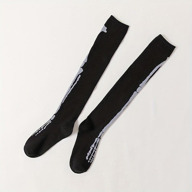 Skull Print Thigh High Socks Halloween Over The Knee Women's Stockings