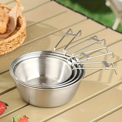 Outdoor Stainless Steel 500ml Bowl with Folding Handle for Camping