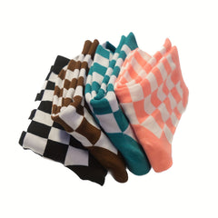 12 Pairs Plaid Crew Socks Comfy & Breathable All match Sports Socks