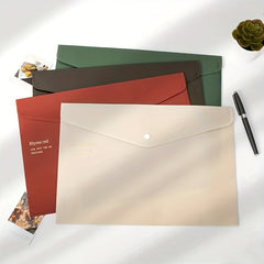 4pcs A4 PP File Bags Retro Bronzing Snap Button Storage Bag