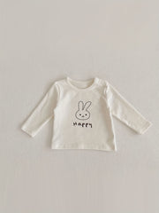 Autumn Baby Happy Year Bunny Print T-shirt Pullover Top