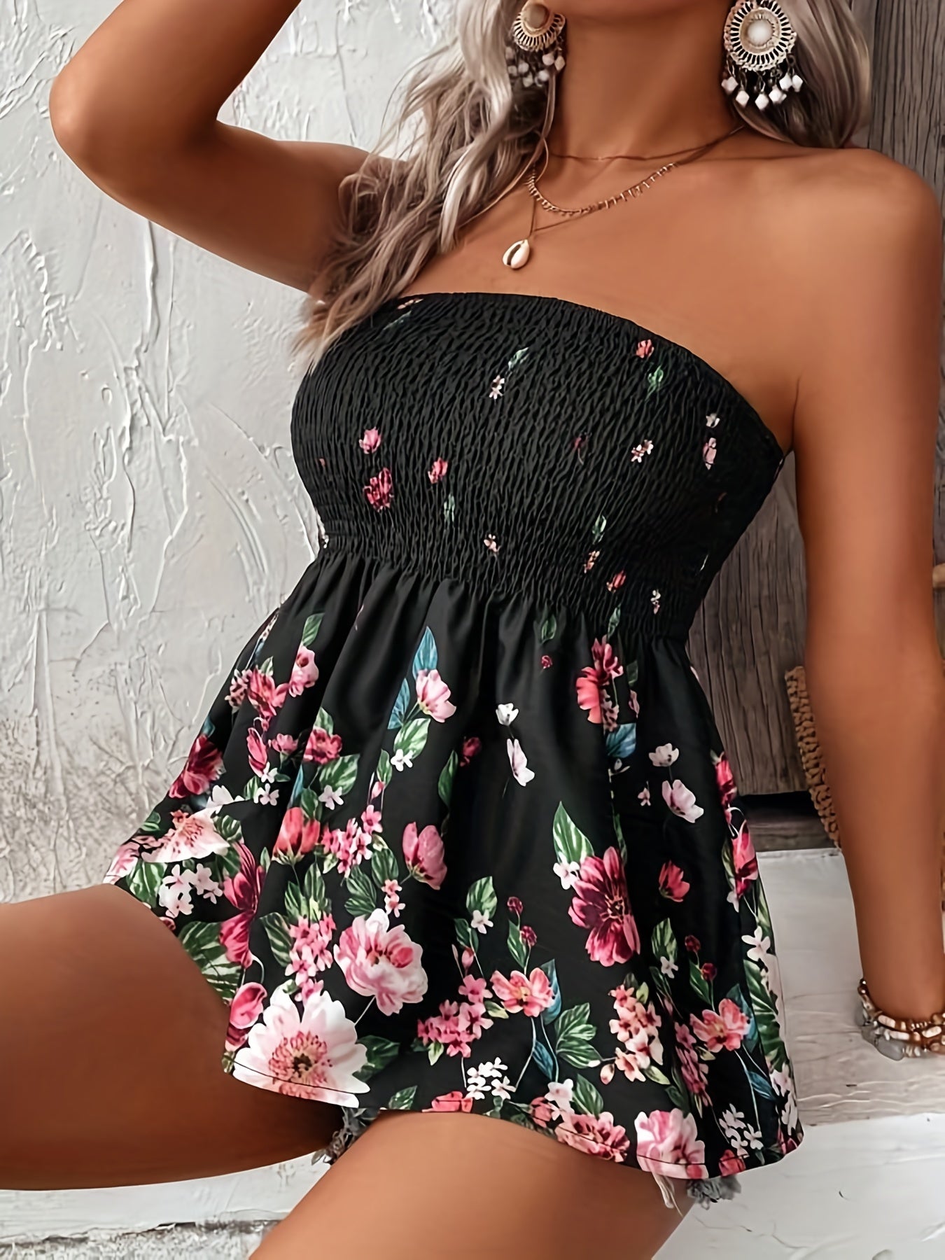 Floral Print Tube Top Sleeveless Sexy Summer Women's Clothing