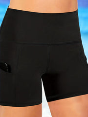 Women's Plus Solid Pipping High Rise Swimsuit Shorts With Pockets