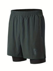 Men's 2-Layer Gym Shorts with Zip Pockets for Running & Workouts