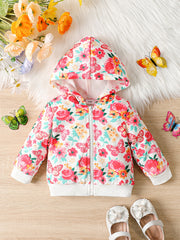 Flower & Butterfly Print Hooded Jacket for Baby Girls