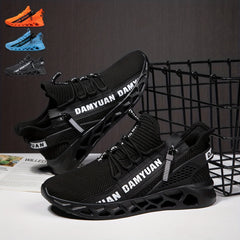 Men's Lace Up Knit Sneakers With Zipper Casual Walking Shoes