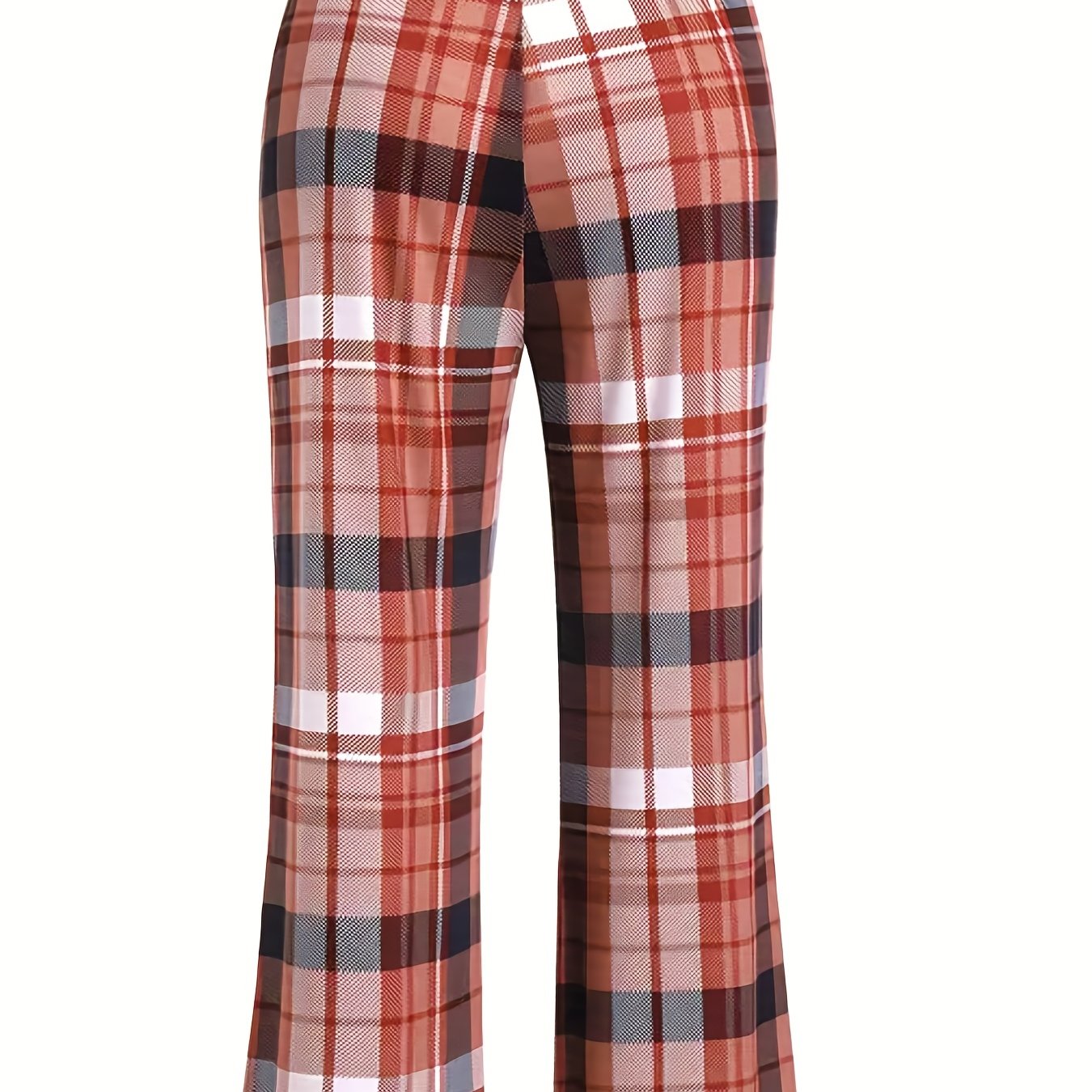 Plaid Print High Waisted Flared Leg Skinny Pants