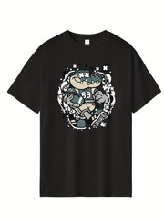 Men's Hip Pop Cartoon Print Tee Active Casual Slightly Stretch Crew Neck T shirt