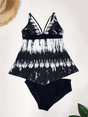 Geometric Print Tankini Set Cut Out Strappy Cami Top & Panty Swimsuit