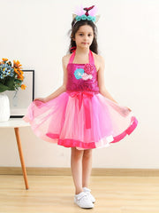 Girls Mermaid Princess Costume Tutu Dress Halloween Halter Neck Dress with Headb