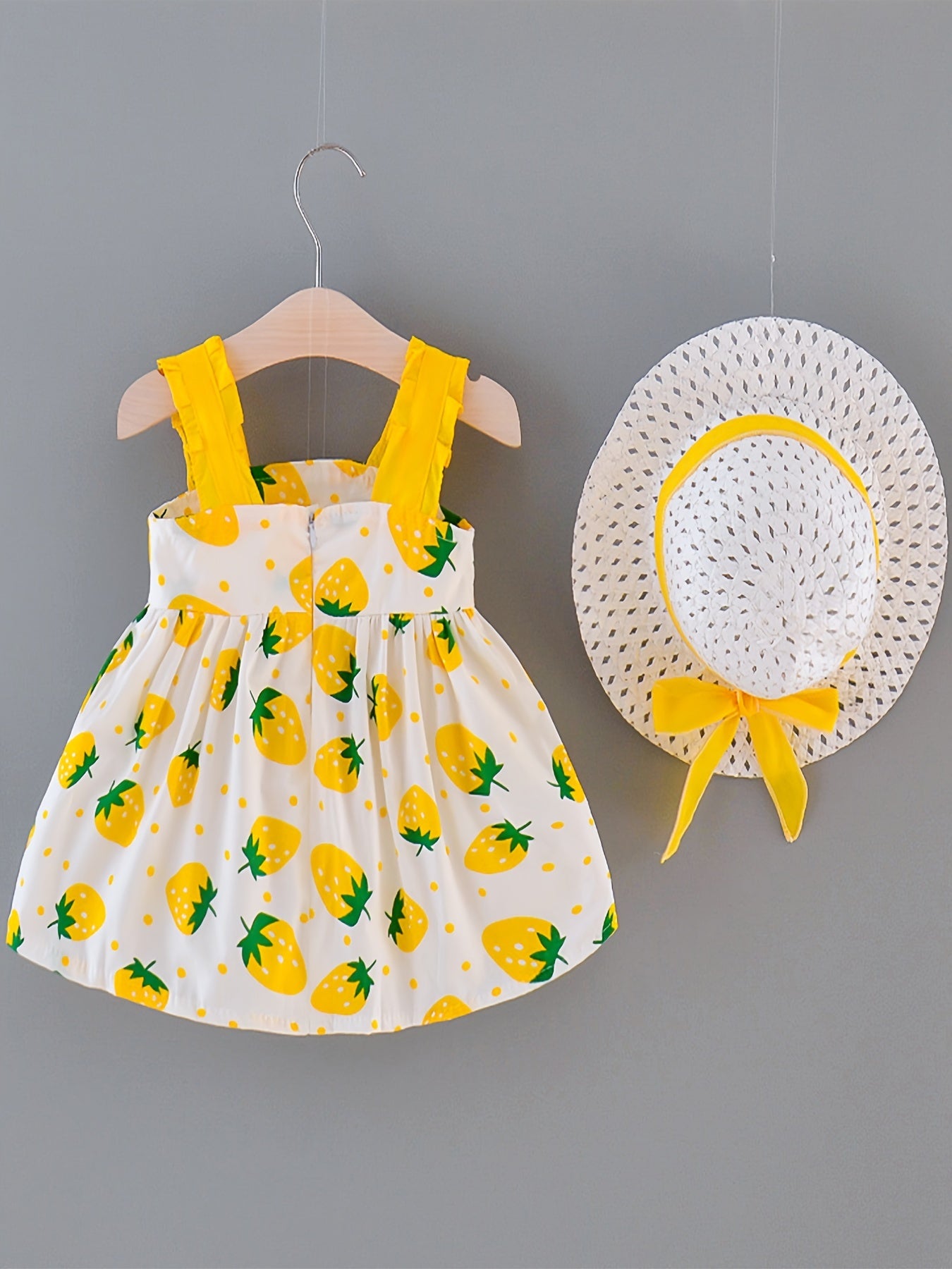 Baby Girls Strawberry Print Beach Dress with Hat