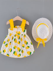 Baby Girls Strawberry Print Beach Dress with Hat