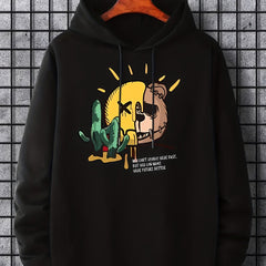 Smile & Teddy Bear Print Hoodie Men's Pullover Sweatshirt