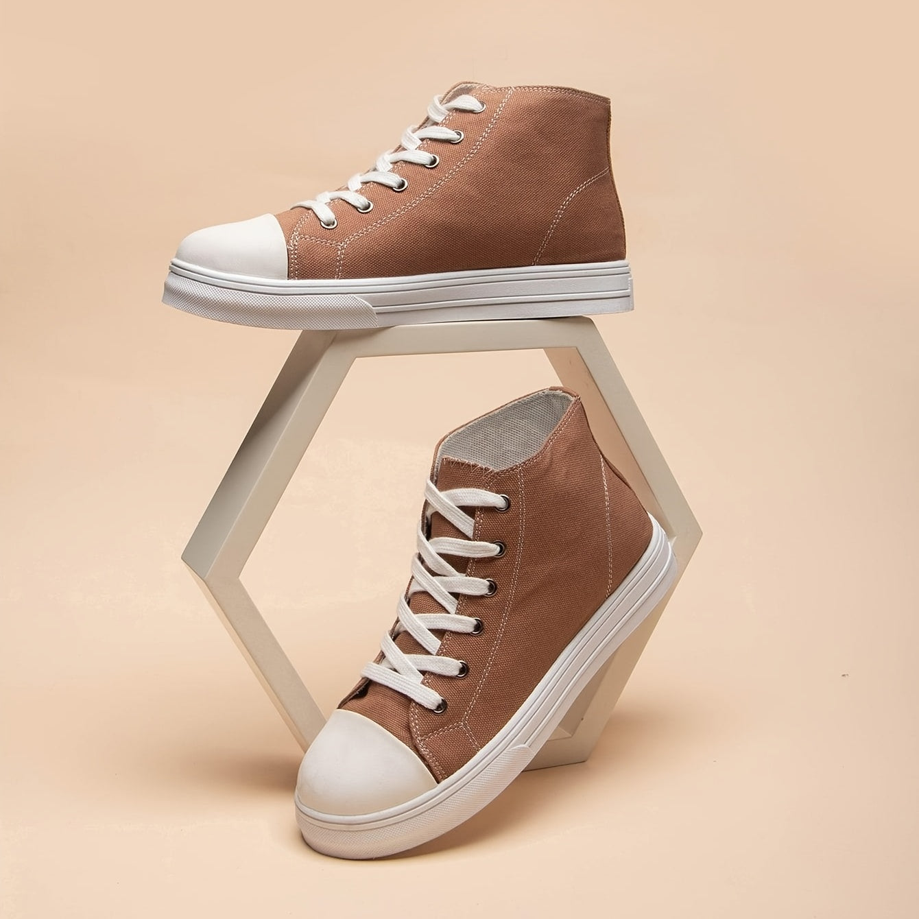 Women's Casual Mid Top Canvas Lace-up Shoes Round Toe
