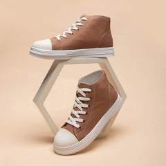 Women's Casual Mid Top Canvas Lace-up Shoes Round Toe