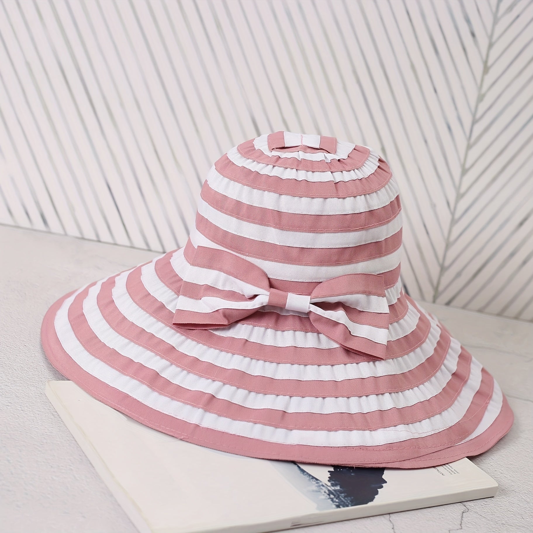 Sun Hat Bow Decor French Style Wide Brim UV Protection Bucket Hats