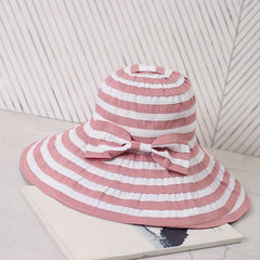Sun Hat Bow Decor French Style Wide Brim UV Protection Bucket Hats