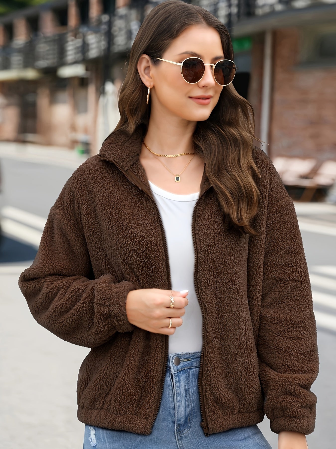 Women's Plush Fleece Winter Coat Soft Comfort Crop Jacket