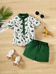 Cute Boys Dino Print Shirt Shorts Set