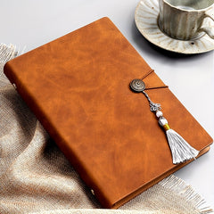 A5 Leather Loose Leaf Book with 200 Pages Tassel Pendant