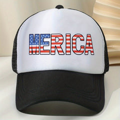 MERICA Printed Baseball Cap Unisex Mesh Breathable Sun Hat Patriotic Trucker Hat