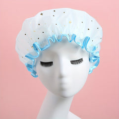 Star Print Reusable Shower Cap Double Layer Waterproof Soft Comfortable Bath Cap