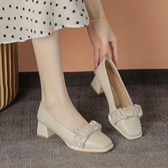 Women's Ruched Block Heel Slip-On Dress Shoes