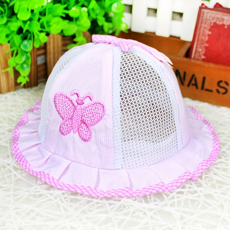 Embroidered Plaid Trim Bucket Hat Mesh Beach Cap for Boys