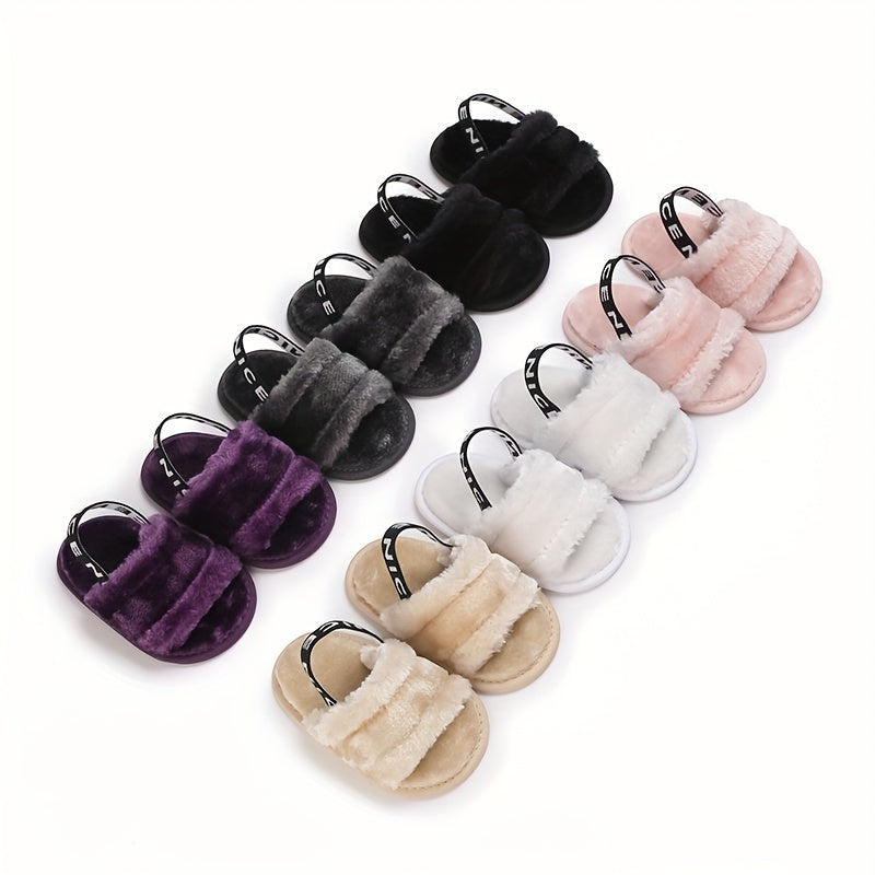 Baby Girl Furry Sandals Lightweight Anti Slip Open Toe Sandals